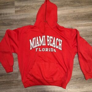 Pacific & Co. Red Pullover Hoodie "Miami Beach Florida" Graphic Pockets XL
